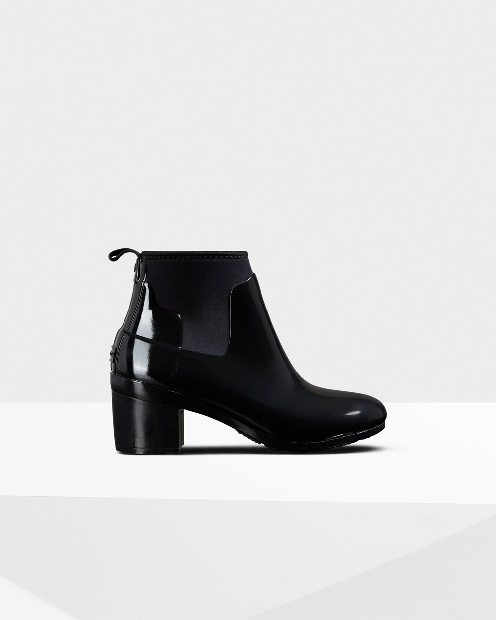 Botas De Salto Hunter Feminina Pretas - Refined Slim Fit Gloss Mid - 31LAYRTIV